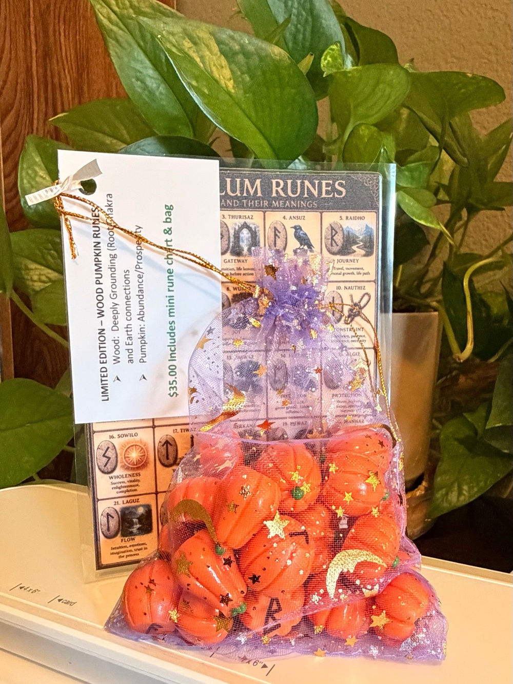 Limited Edition Wood Pumpkin Runes - Orange -